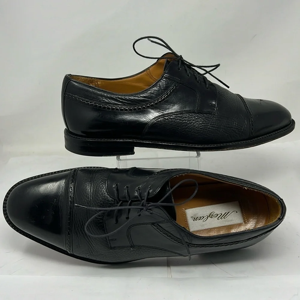Mezlan Sz 10 Men’s Black Deerskin Leather Cap Toe Oxford Shoes